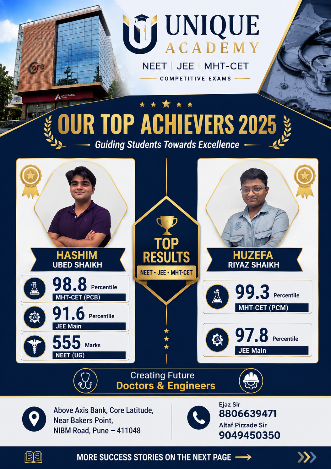 Unique Academy top achievers 2025 - Hashim Ubed Shaikh and Huzefa Riyaz Shaikh